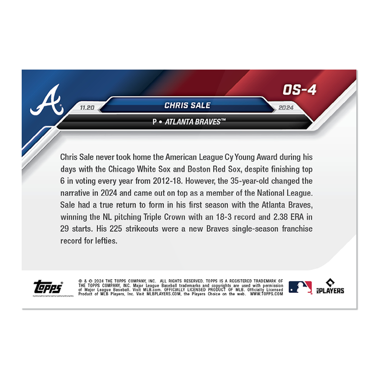 Chris Sale - 2024 MLB Topps NOW® Card OS-4 - LOOK FOR AUTOS - PR: 2810 - Image 2