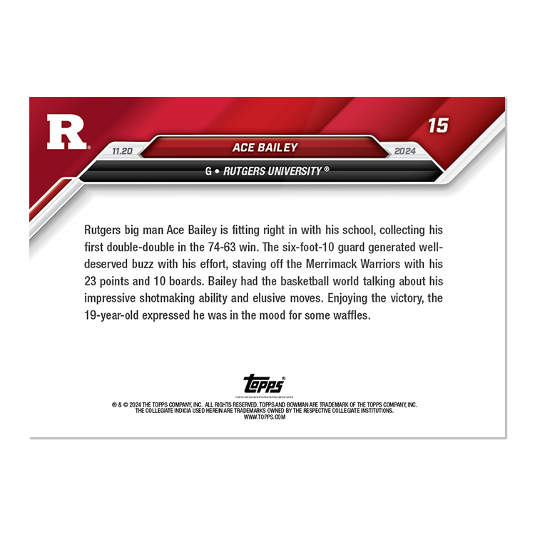 Ace Bailey - 2024-25 Bowman U NOW® Basketball Card: 15 - PR: 579 - Image 2